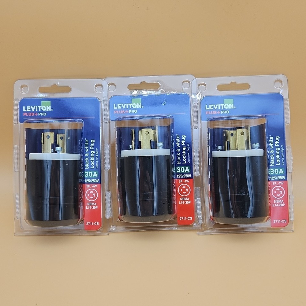 Leviton Plus Pro 30amp 125/250 Volt Locking Plugs Black & White NEW Lot Of 3